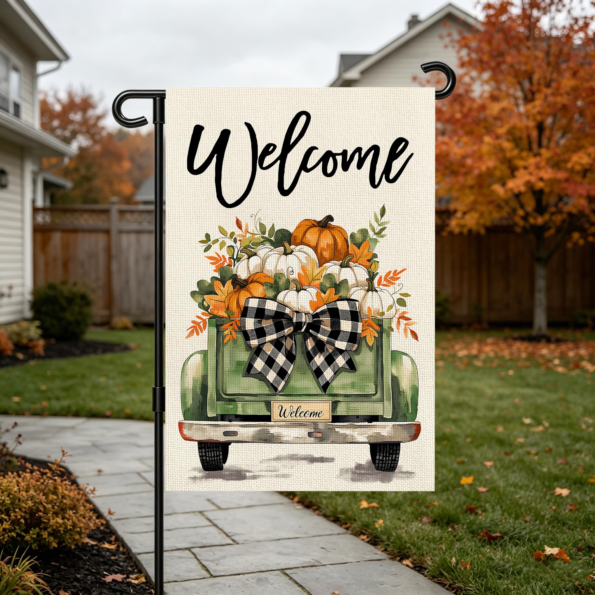 Double sided fall garden flag displaying autumn scene