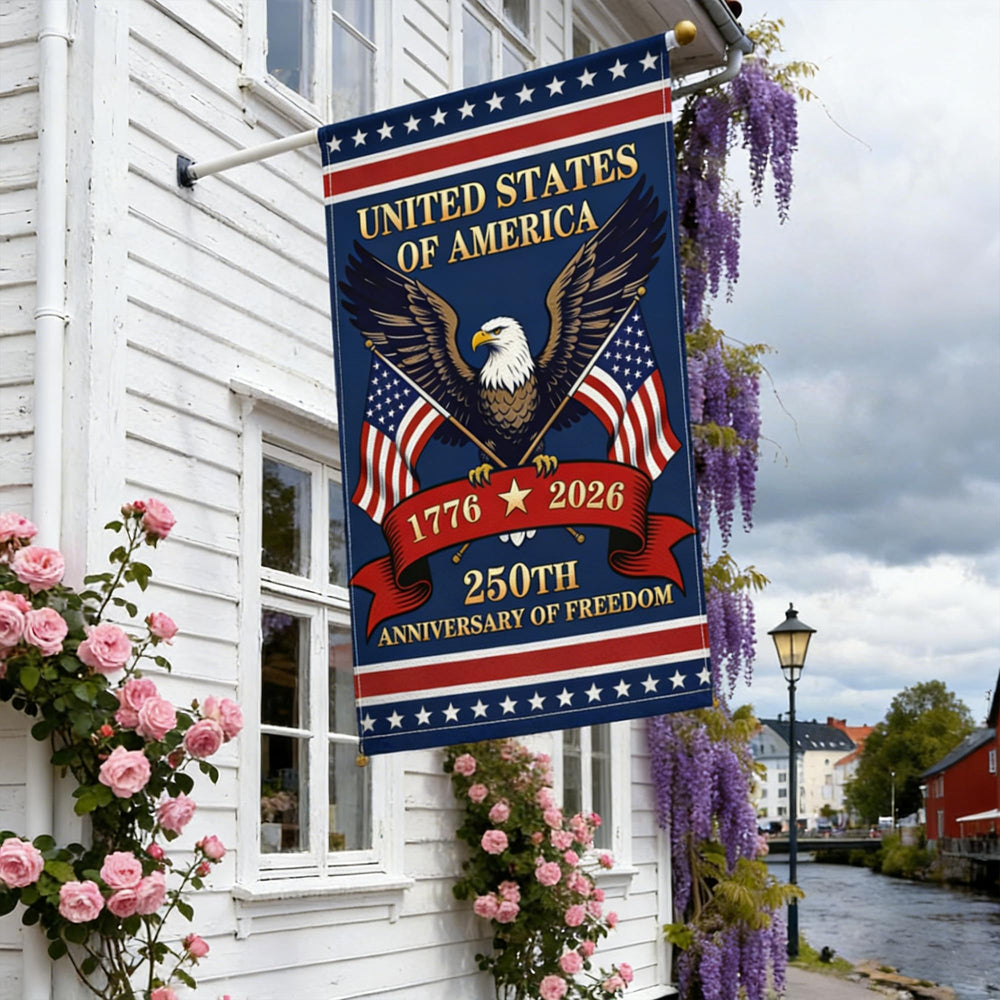 Double-sided Suswoos garden flag featuring American eagle and flag design