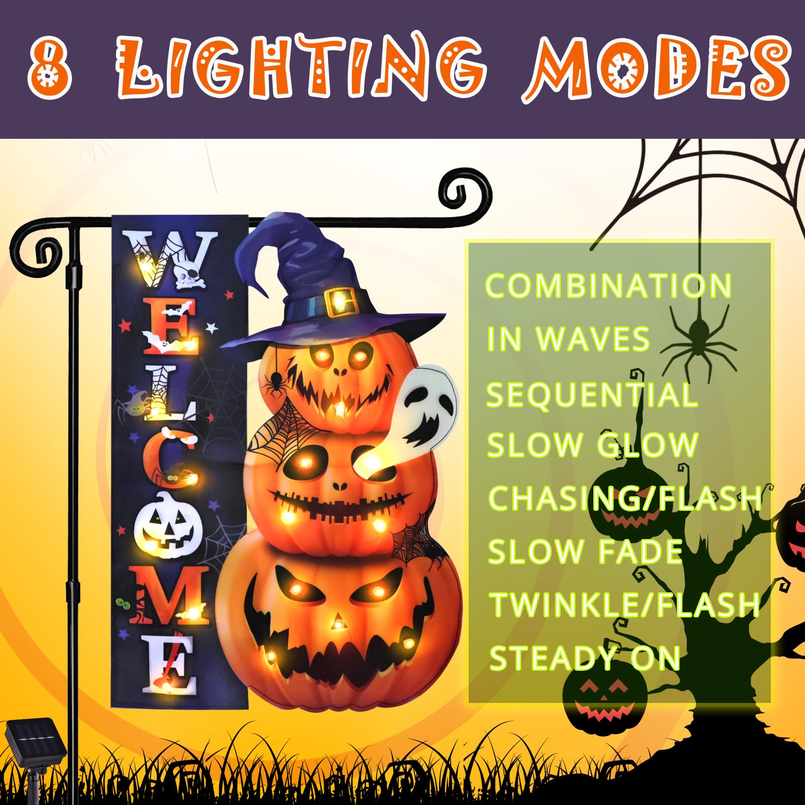 Double-sided view of FLAGMESAGE Halloween Lighted Garden Flag