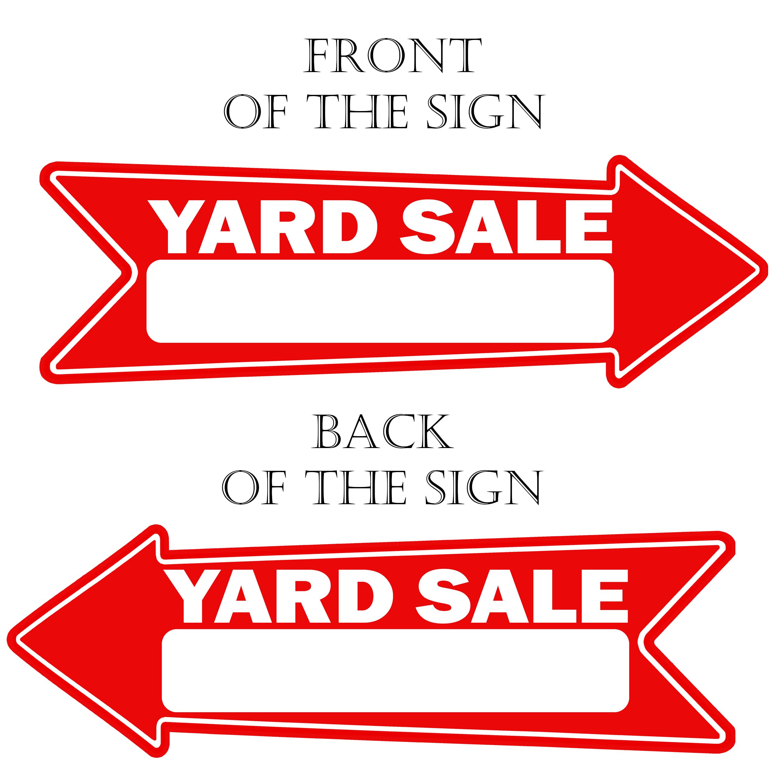 Double-sided yard sale arrow sign with stakes