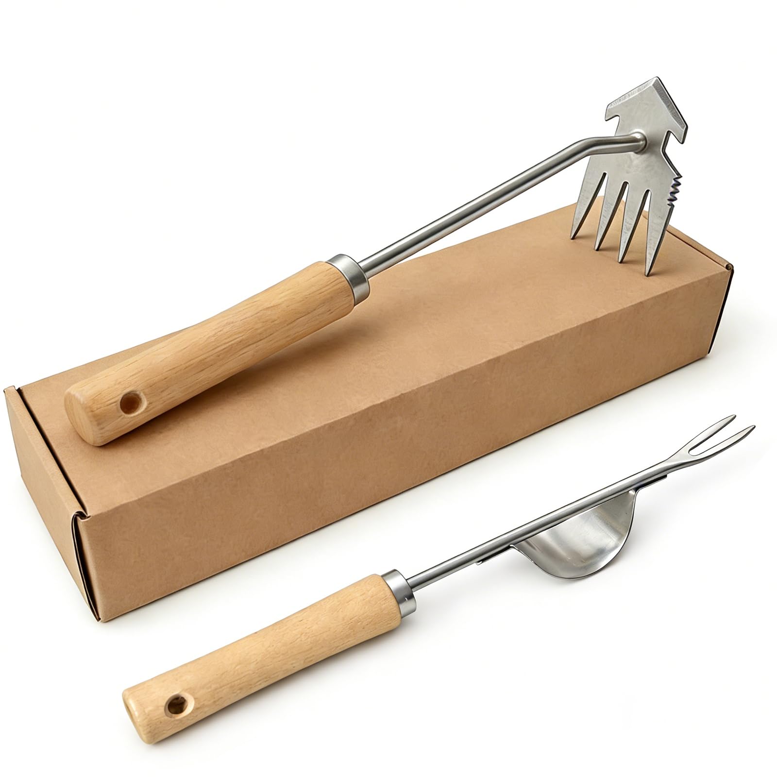 Doubleggs 2-Piece Weed Puller Tool Set with wooden handles