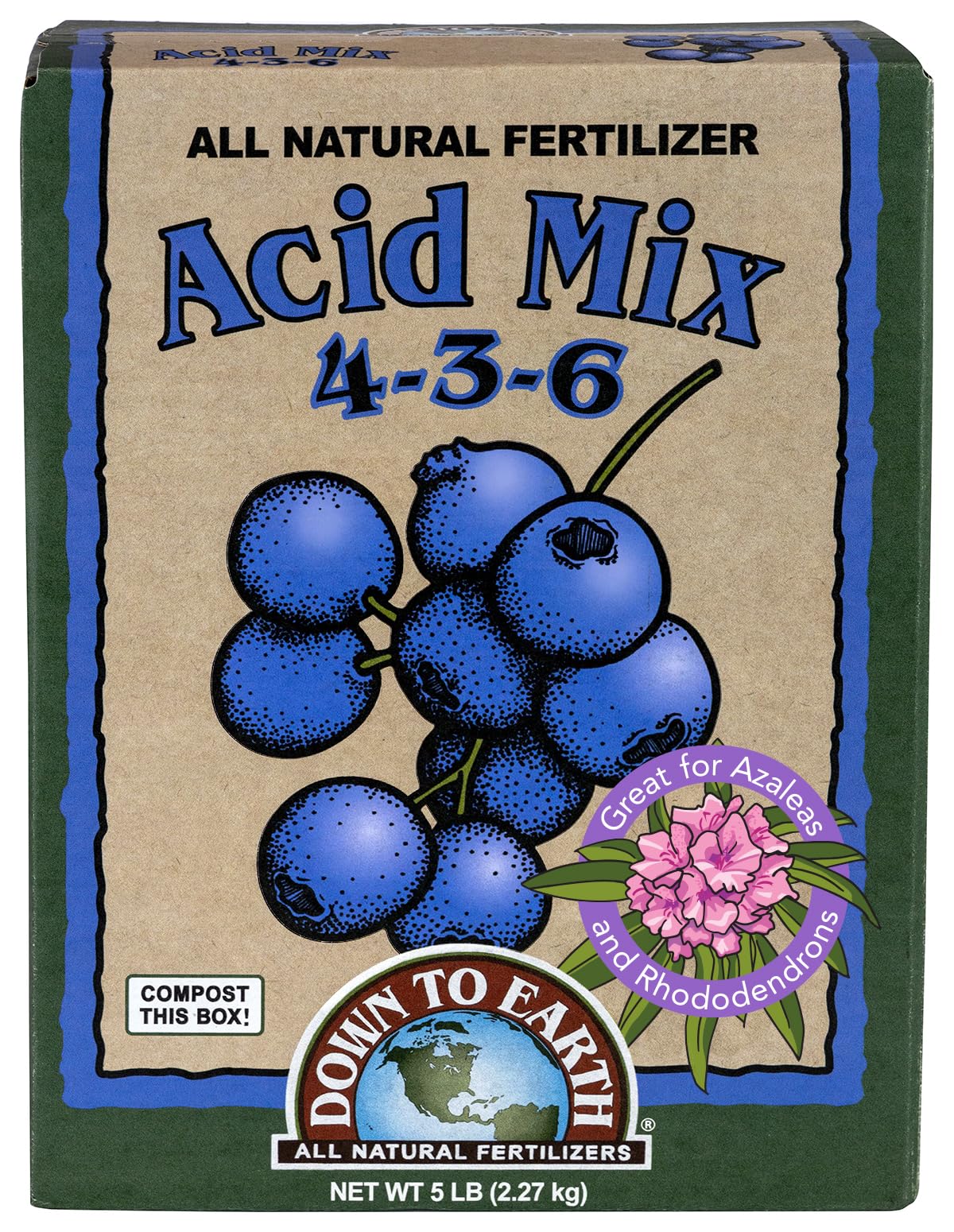 Down To Earth Acid Mix organic fertilizer 5 lb brown powder front view