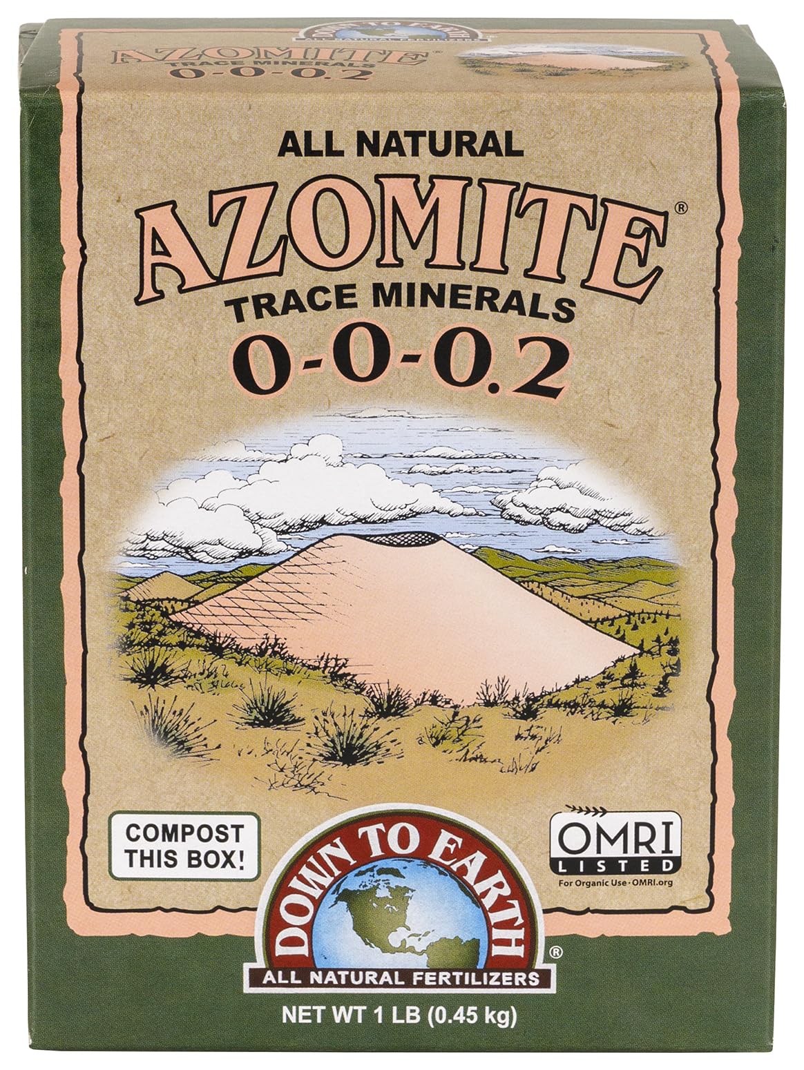 Down To Earth Organic Azomite Minerals Powder front view packaging