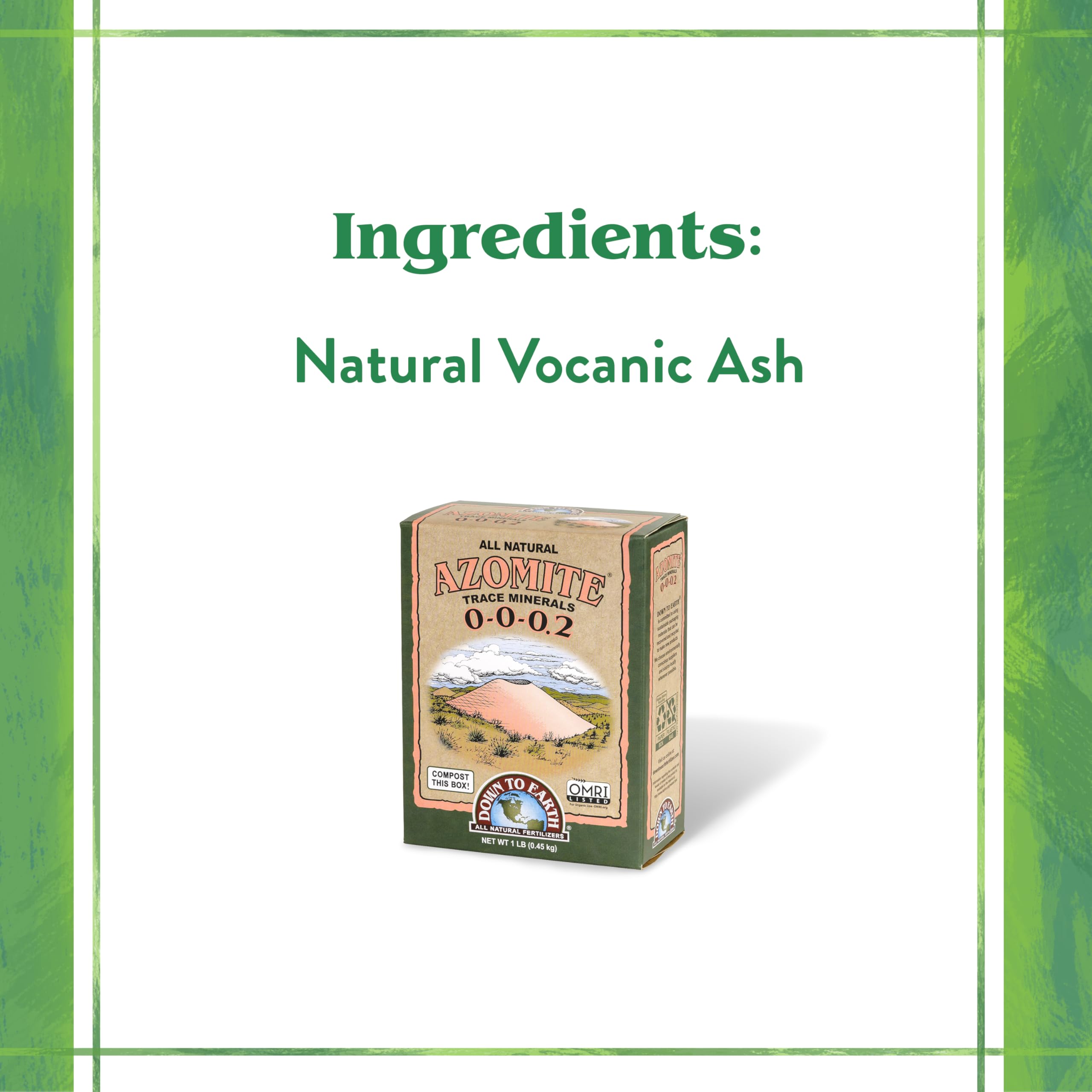 Down To Earth Organic Azomite Minerals Powder in garden setting