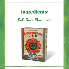 Down To Earth Organic Rock Phosphate 5 lb bag on a wooden table
