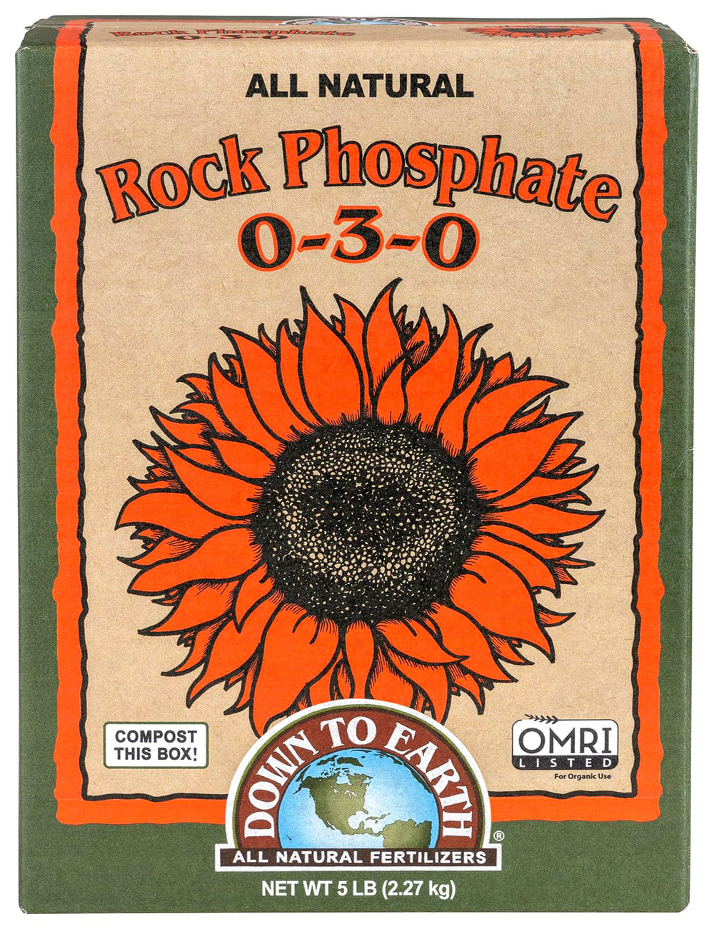 Down To Earth Organic Rock Phosphate 5 lb white granules front view