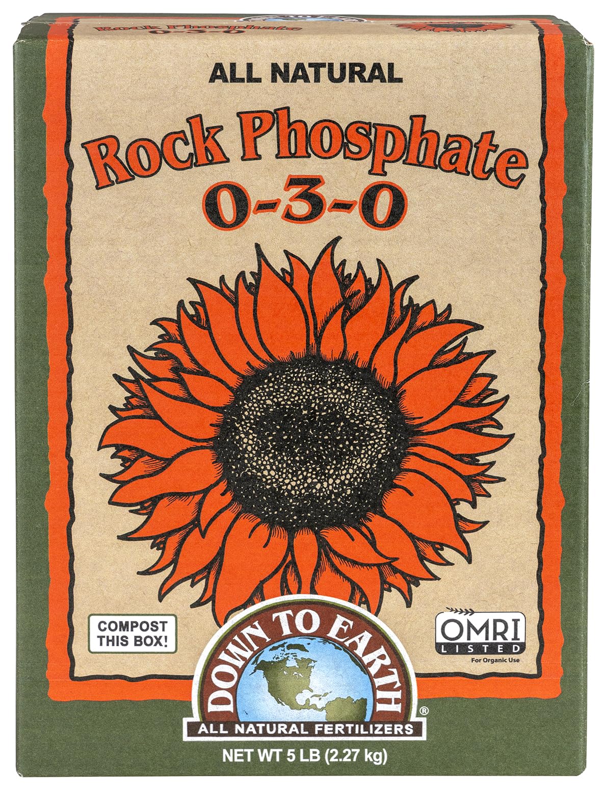 Down To Earth Organic Rock Phosphate 5 lb white granules front view