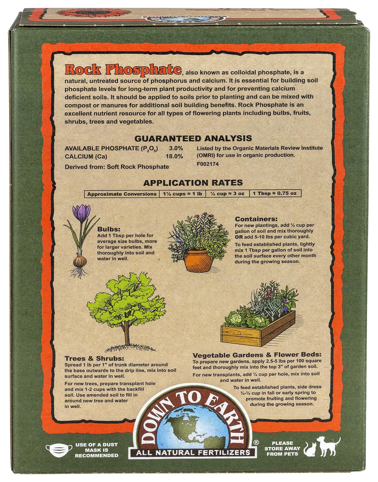 Down To Earth Organic Rock Phosphate packaging side view