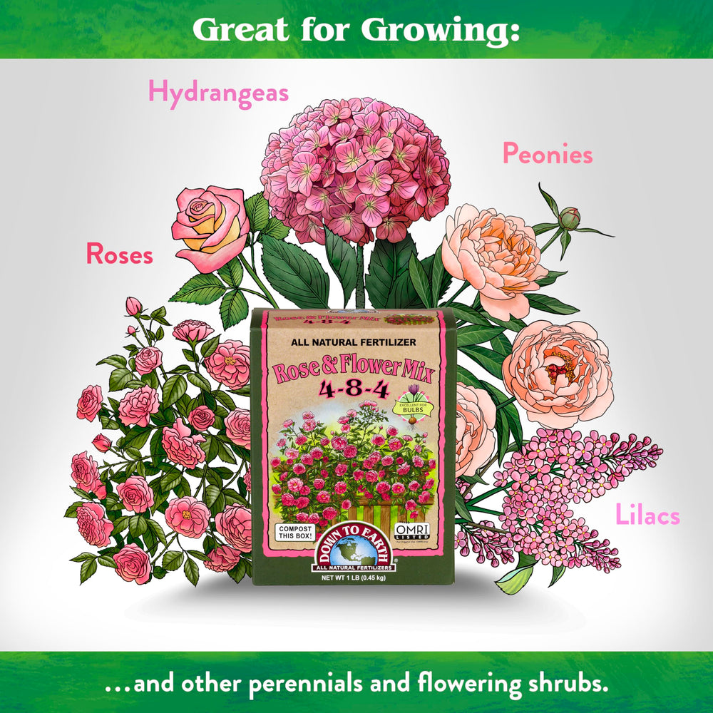 Down To Earth Organic Rose & Flower Fertilizer 1 lb mini box side view