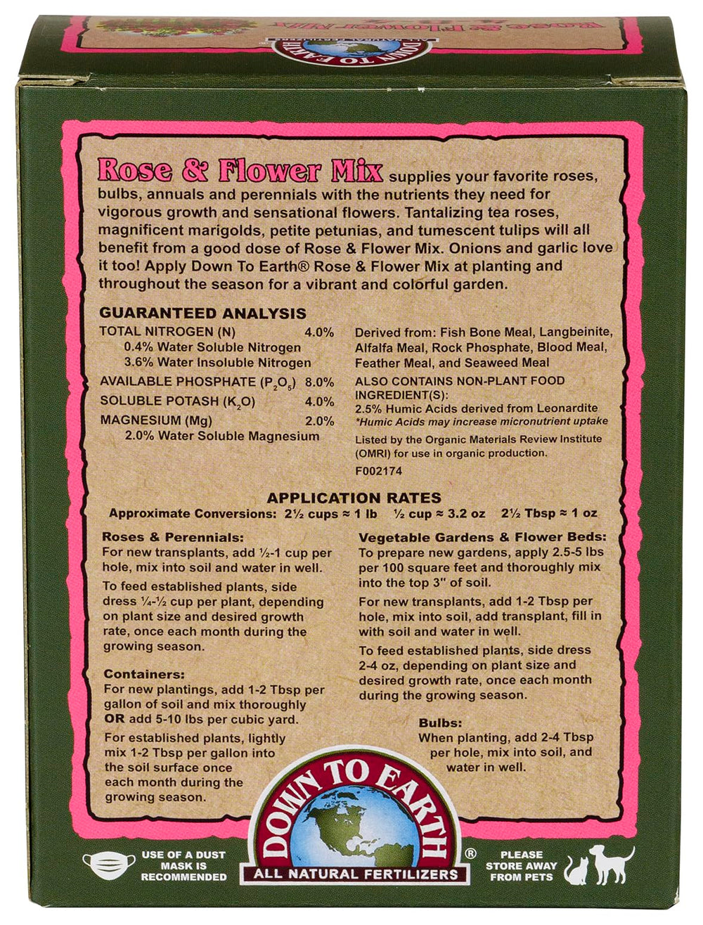 Down To Earth Organic Rose & Flower Fertilizer granules close-up