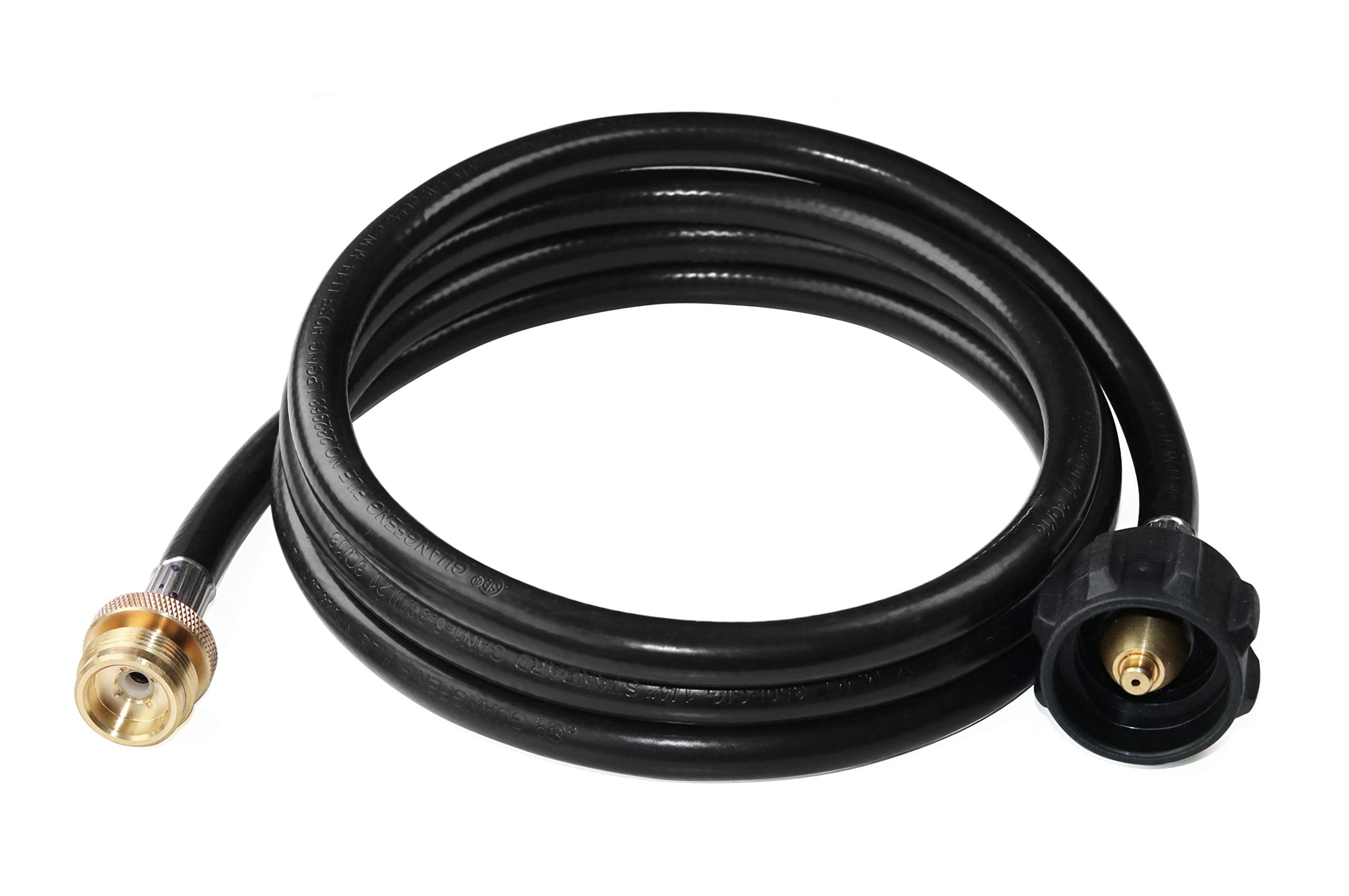 DOZYANT 7 Ft Propane Adapter Hose front view with brass fittings