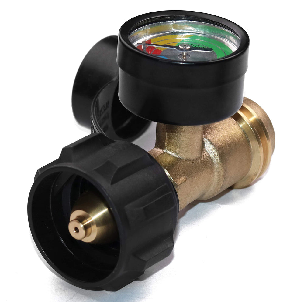 DOZYANT Propane Tank Gauge side view showcasing brass design