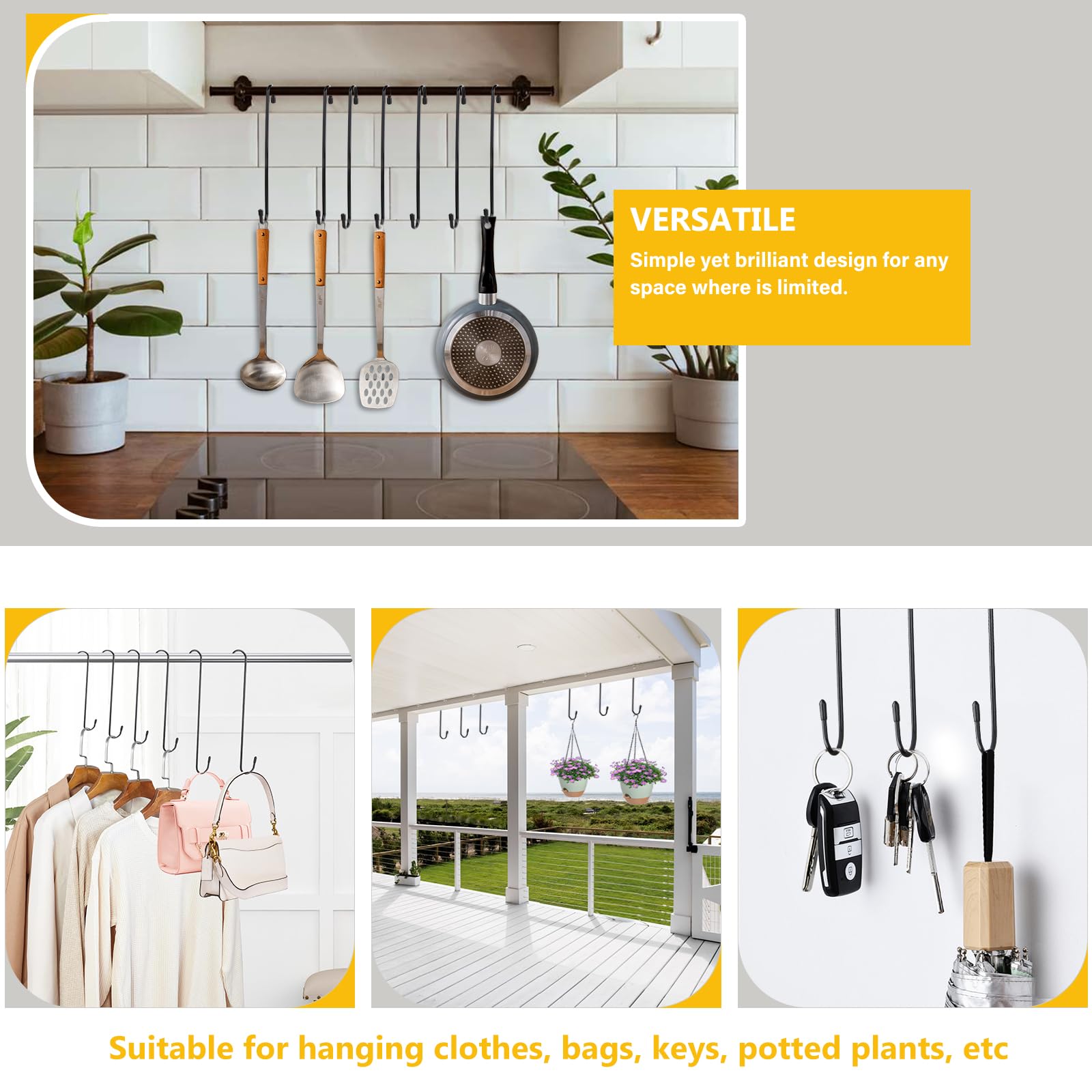 Dpyrrhic 12-inch black plant hanger holding kitchen utensils
