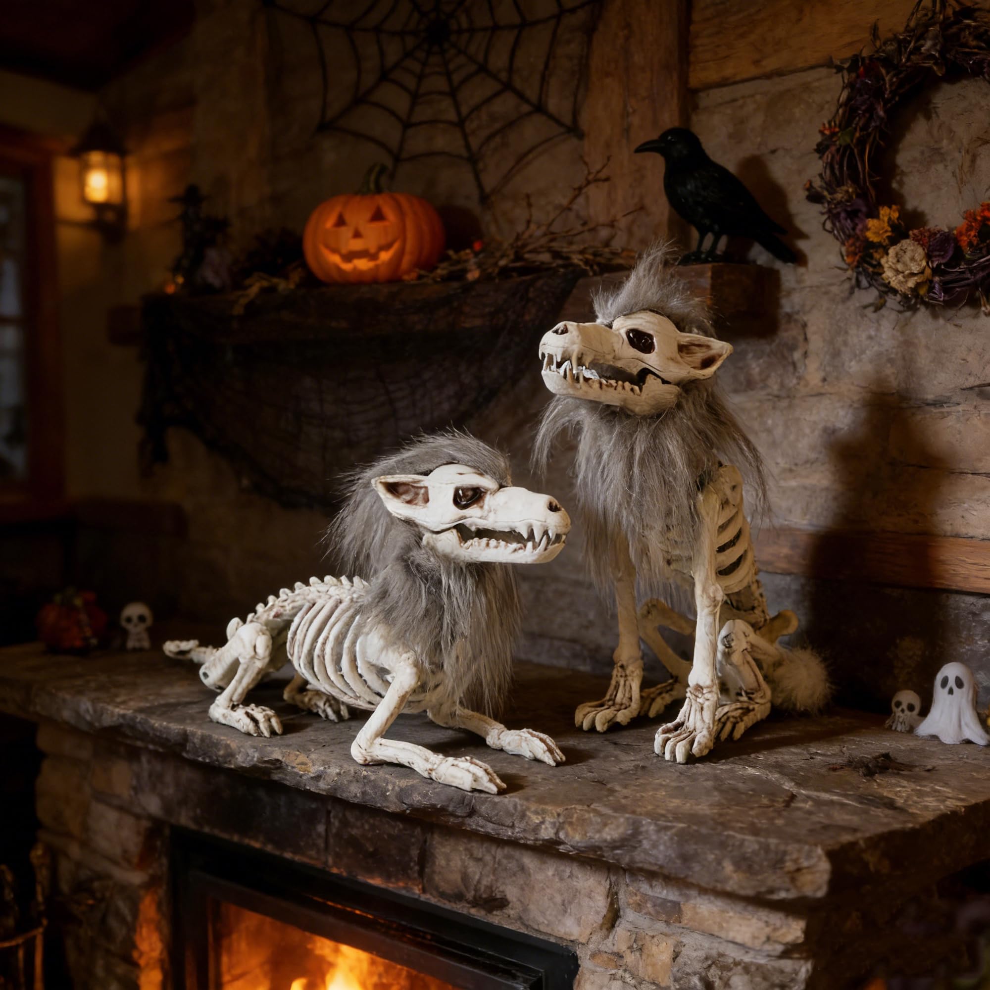 DR.DUDU Halloween Skeleton Wolf squatting side view