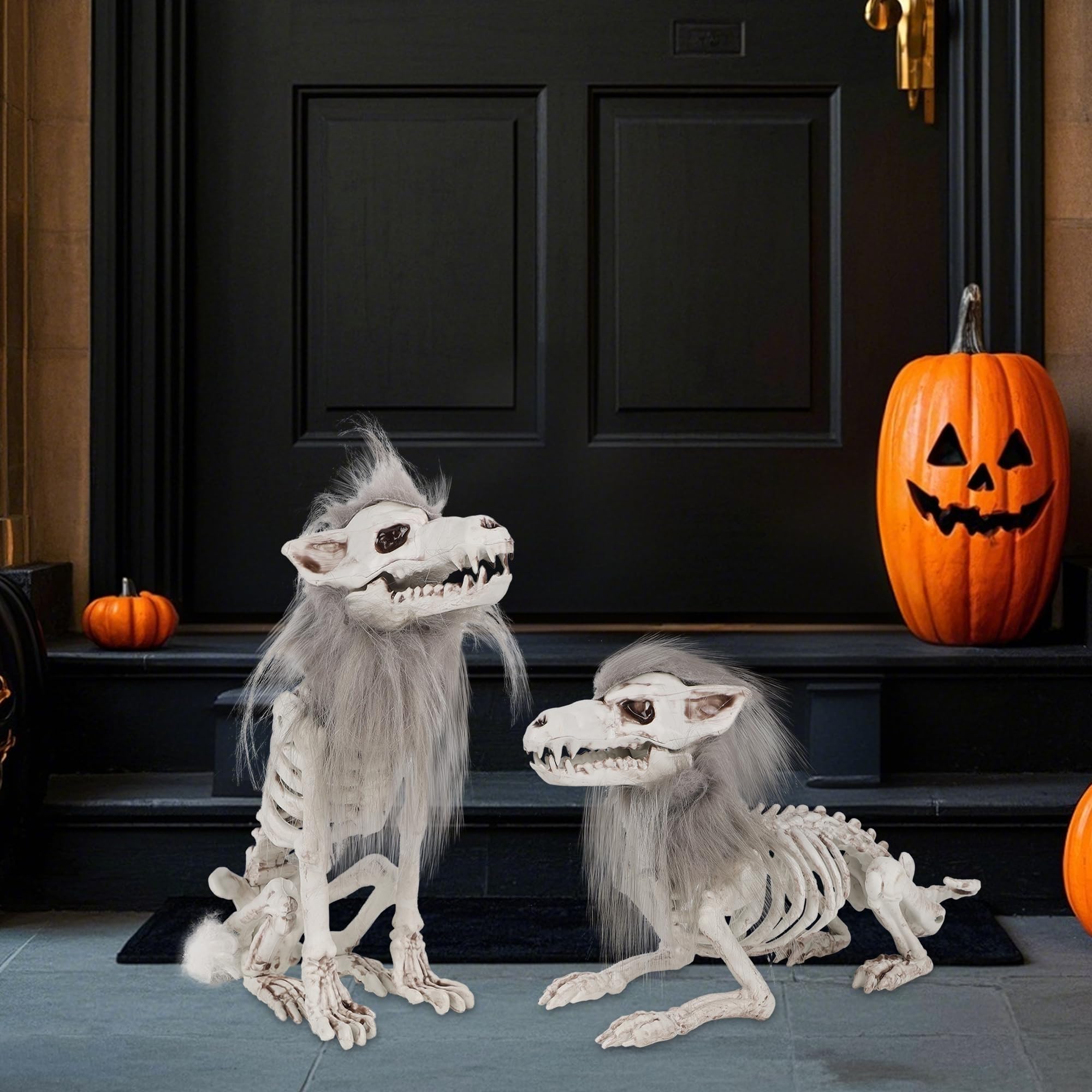 DR.DUDU Halloween Skeleton Wolves in a Halloween decor setup