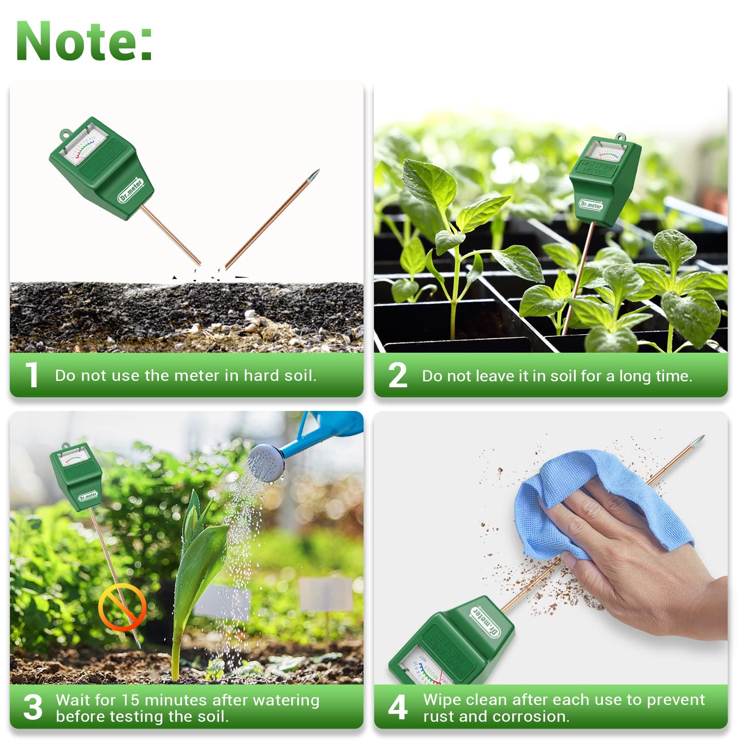 Dr.meter Soil Moisture Meter colour-coded reading