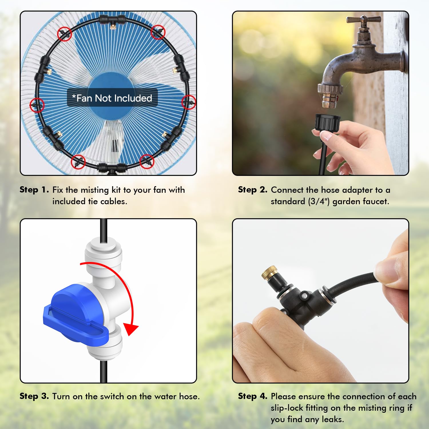DR.PREPARE misting system components including hose and nozzles