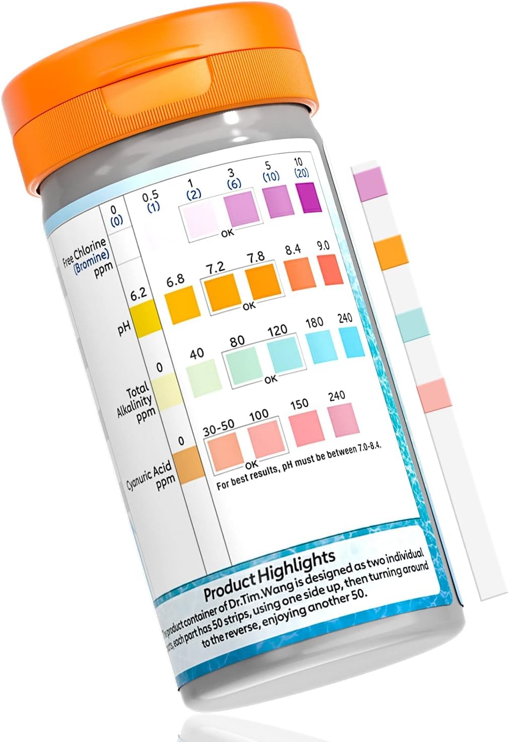 Dr.Tim.Wang 4 in 1 Pool Test Strips front view