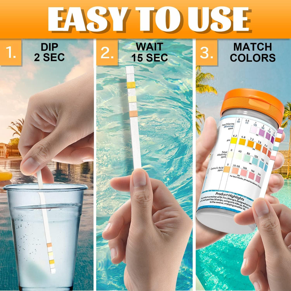 Dr.Tim.Wang Pool Test Strips with individual strips visible