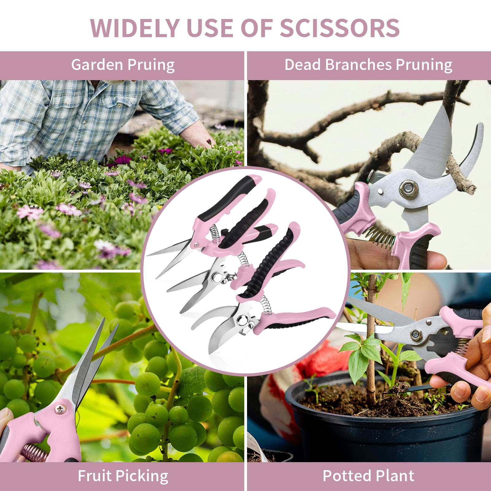 Drametic+ pruning shears next to various gardening tools