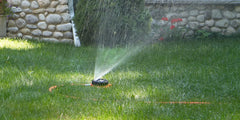 Dramm ColorStorm 9-Pattern Sprinkler Red showing nine water patterns