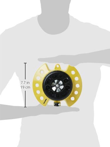 Dramm ColorStorm Yellow Turret Sprinkler close-up of metal base