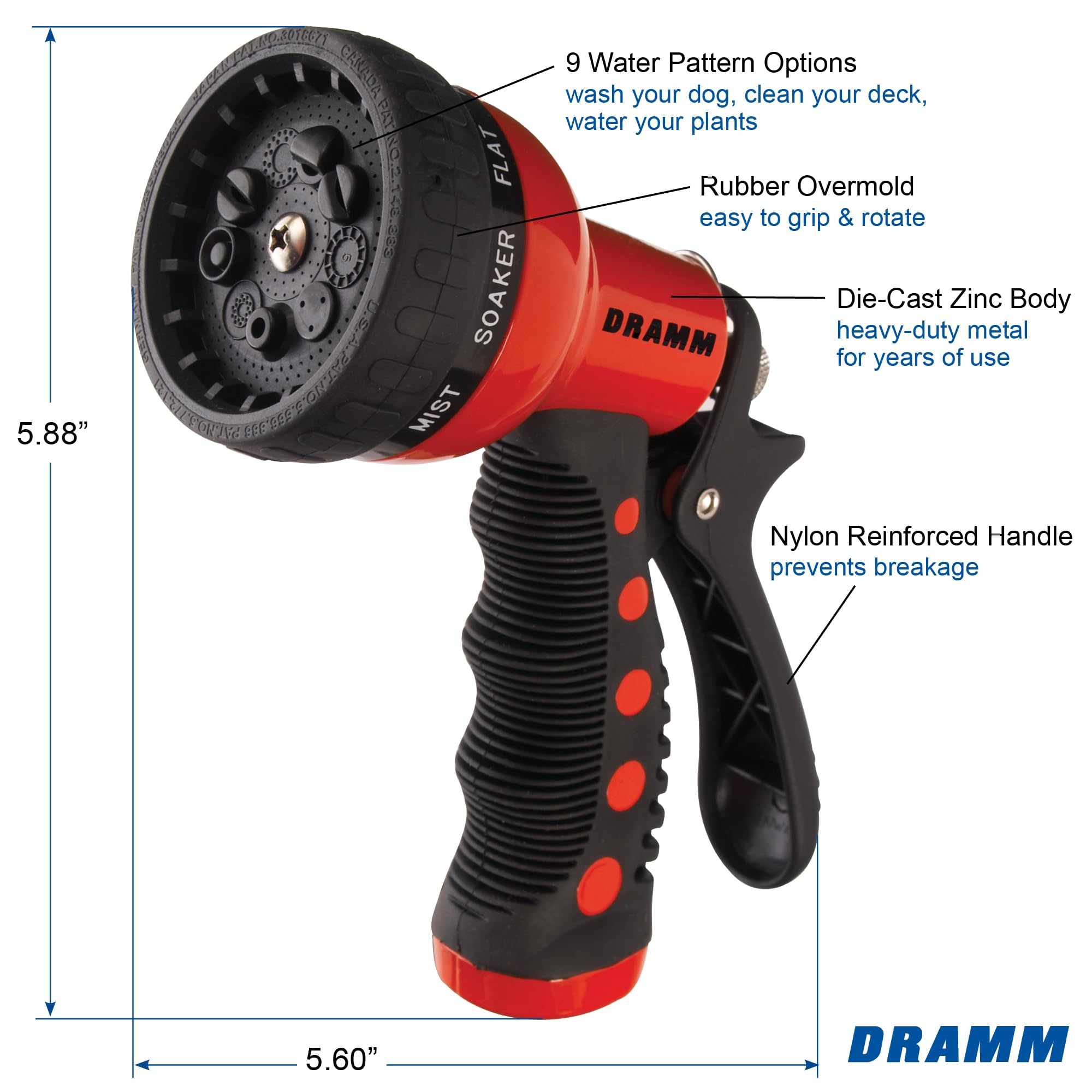 Dramm Revolver Heavy Duty Metal Garden Hose Nozzle side view with ergonomic grip