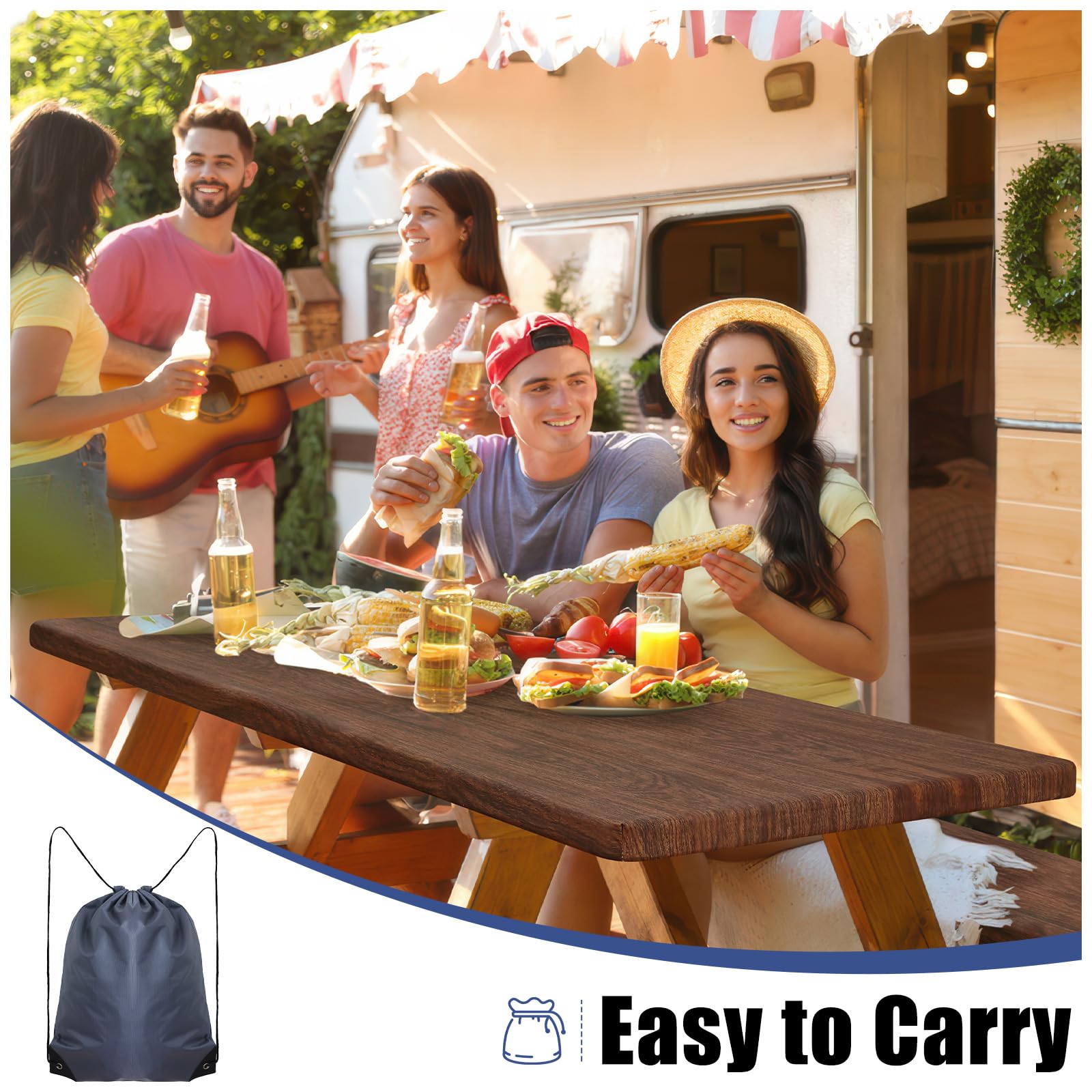Drawstring bag included with Smiry picnic table cover set for easy storage