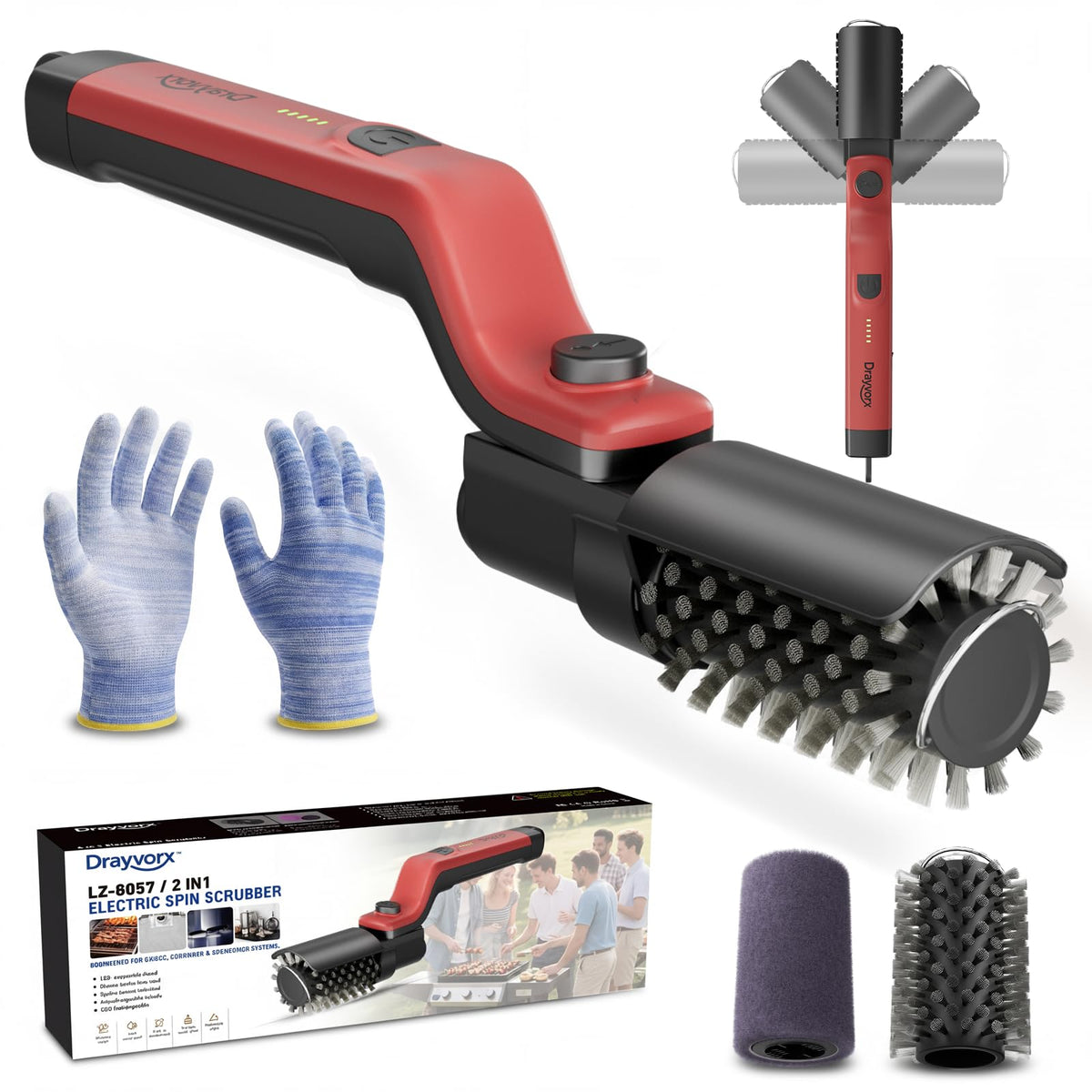 Drayvorx Electric Grill Brush front view in red