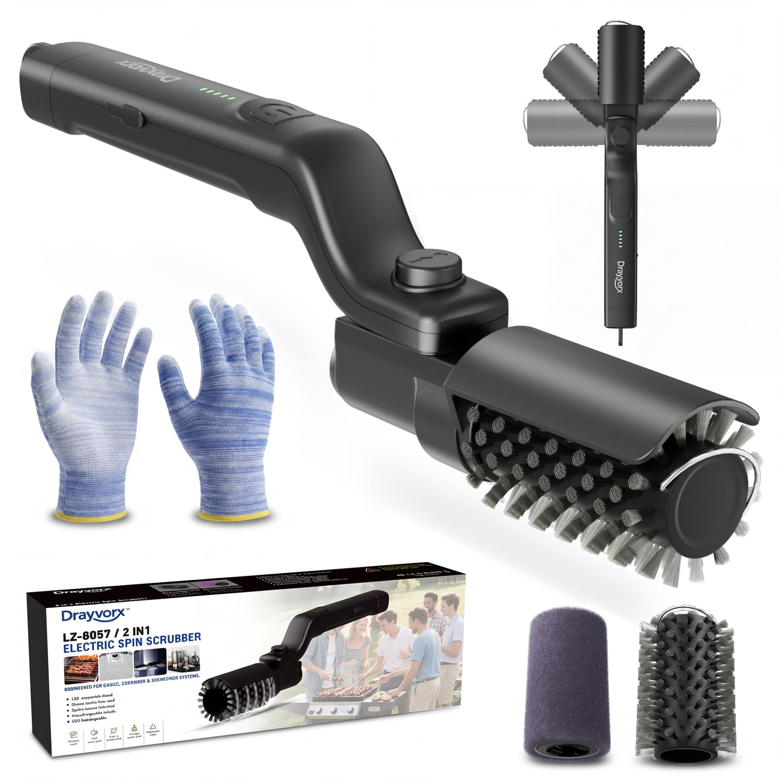 drayvorx Electric Grill Brush front view with steam cleaning feature