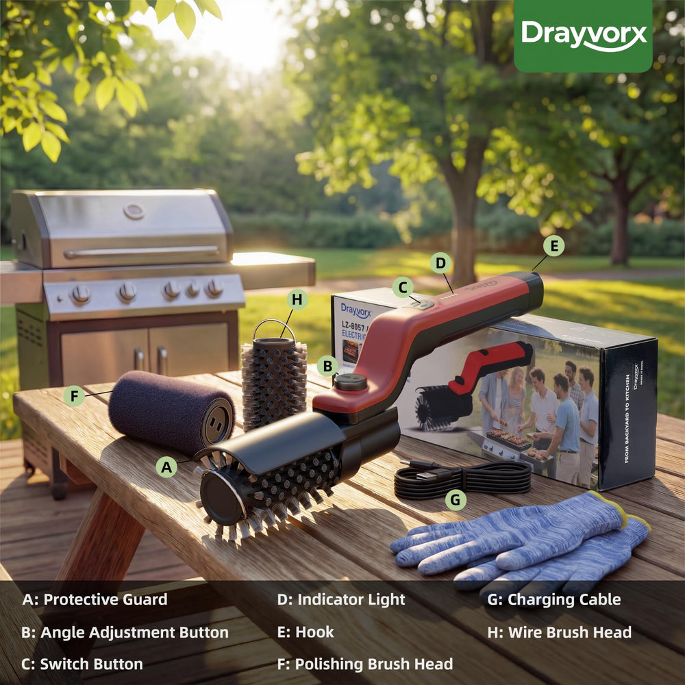 Drayvorx Electric Grill Brush with steam cleaning demonstration