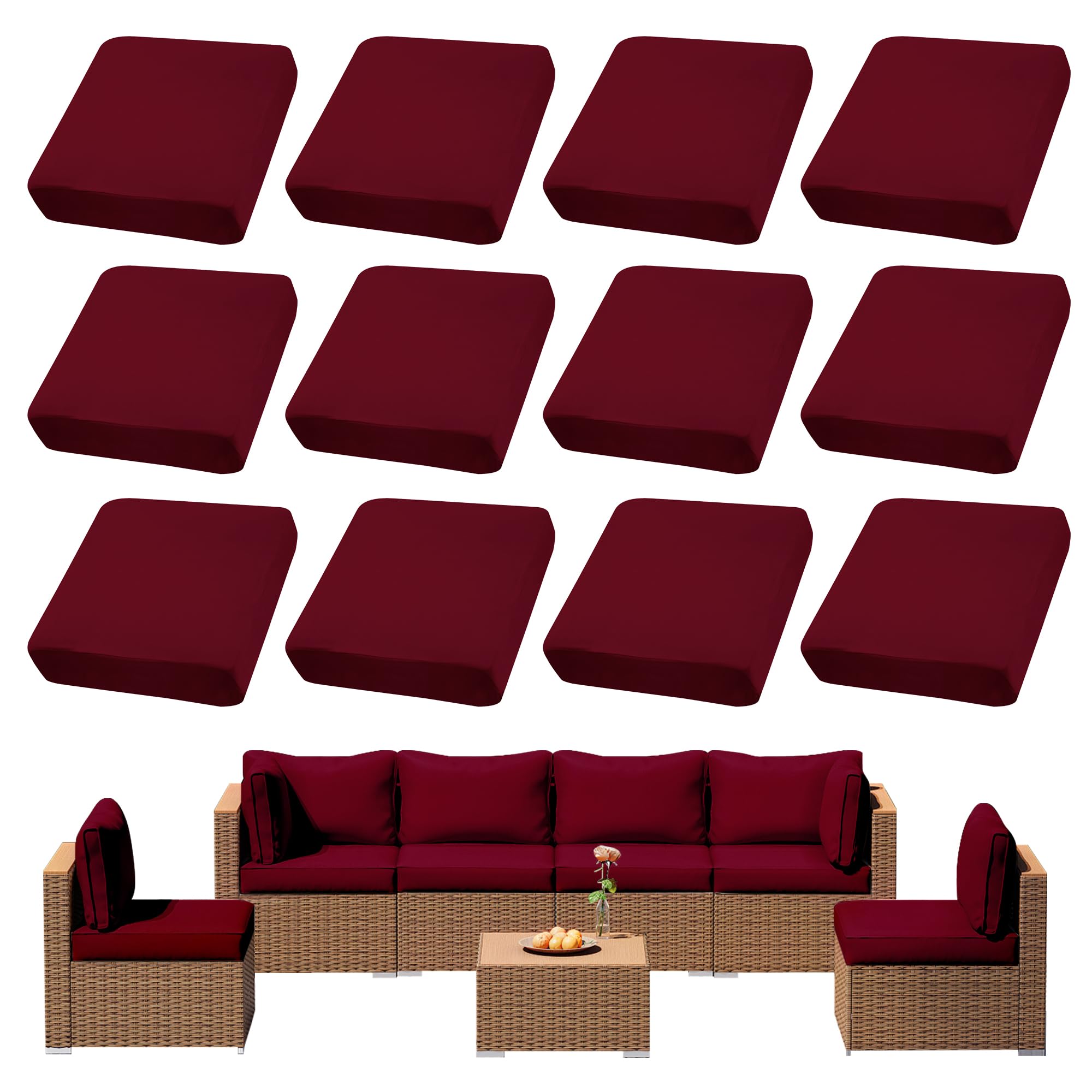 DREAHOTEXTIL 12Pcs outdoor cushion covers in claret, front view