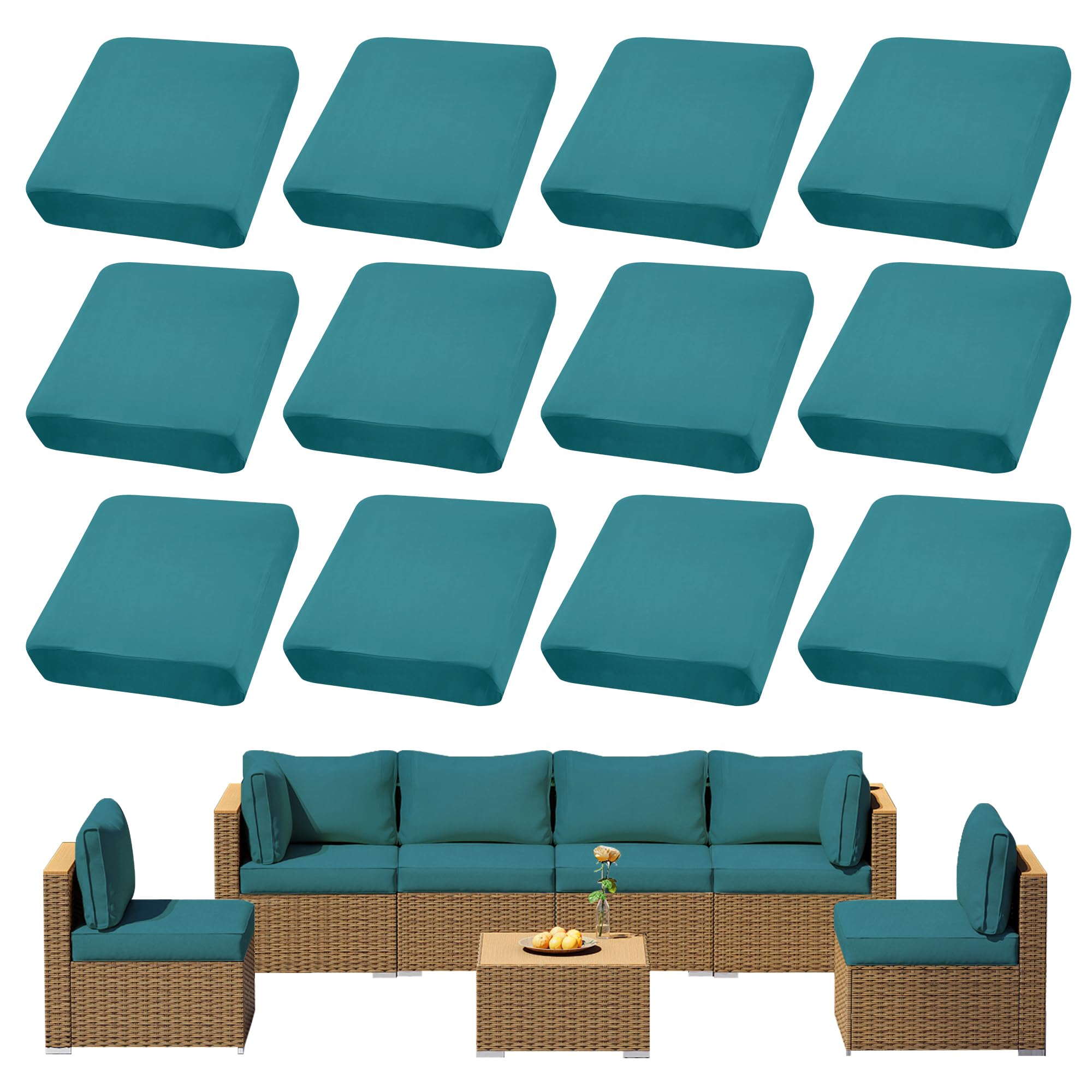 DREAHOTEXTIL 12Pcs Outdoor Cushion Covers in Peacock Blue front view