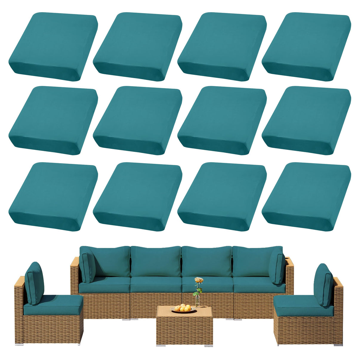 DREAHOTEXTIL 12Pcs Outdoor Cushion Covers in Peacock Blue front view