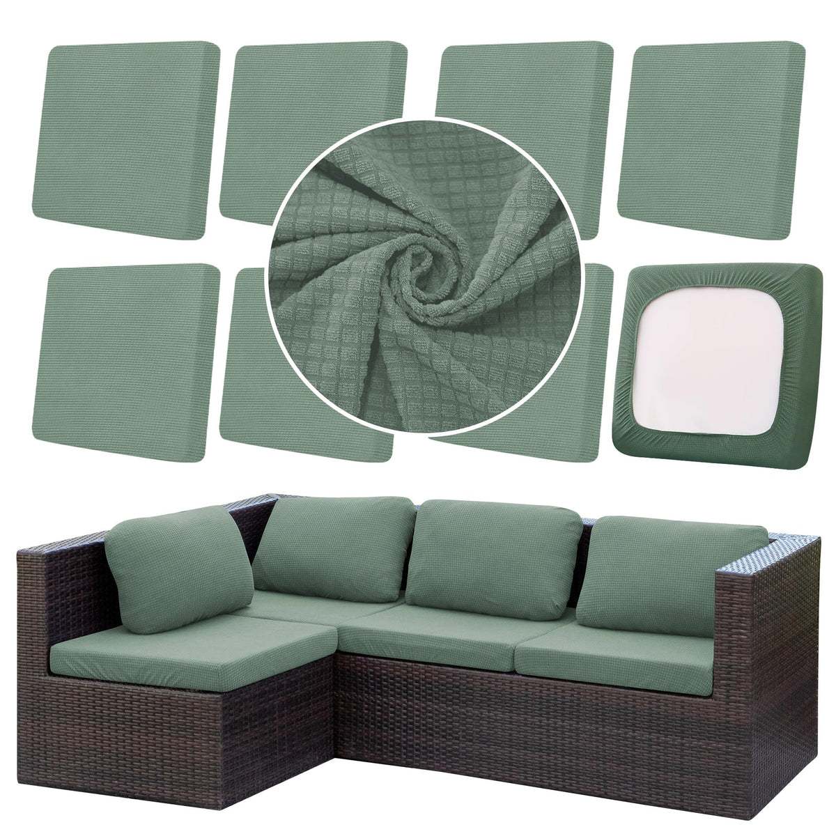 DREAHOTEXTIL 8-Pack Outdoor Cushion Covers in Matcha Green