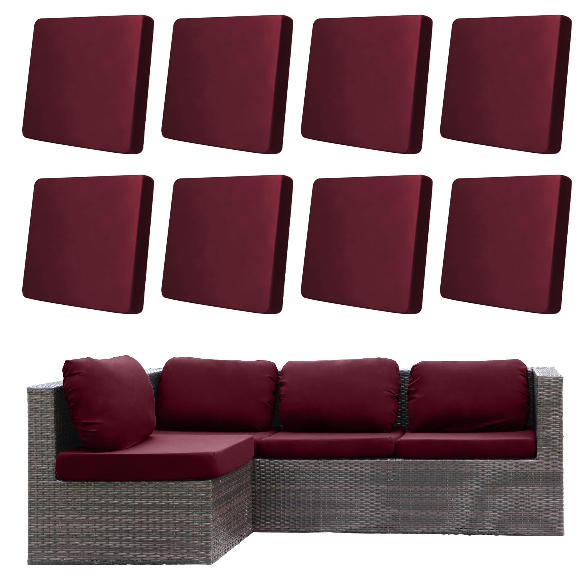 DREAHOTEXTIL 8Pcs Outdoor Cushion Covers in Claret Colour Front View