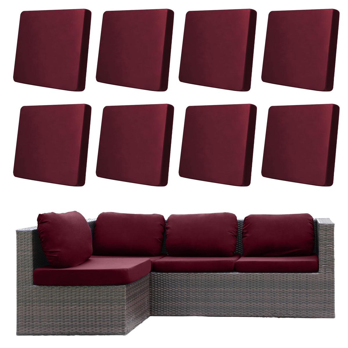 DREAHOTEXTIL 8Pcs Outdoor Cushion Covers in Claret Colour Front View