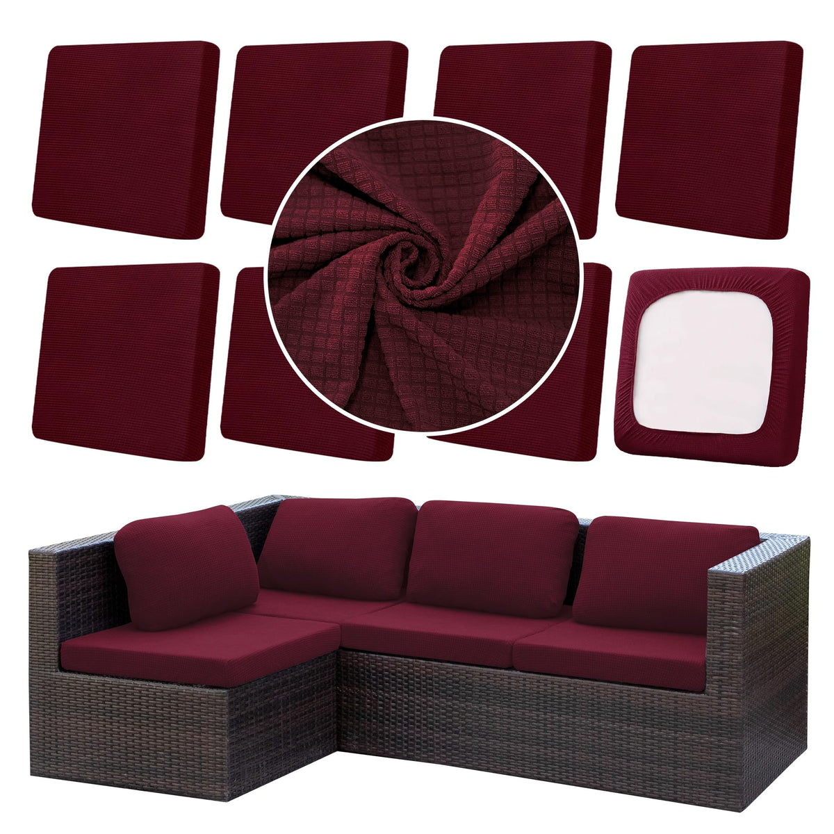 DREAHOTEXTIL 8Pcs Outdoor Cushion Covers in Claret Red
