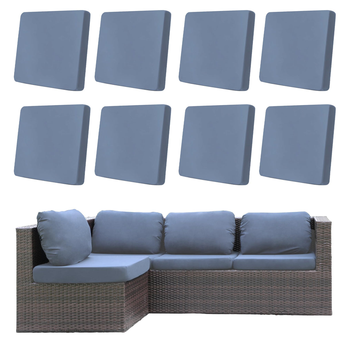 DREAHOTEXTIL 8Pcs Outdoor Cushion Covers in Grey Blue, front view