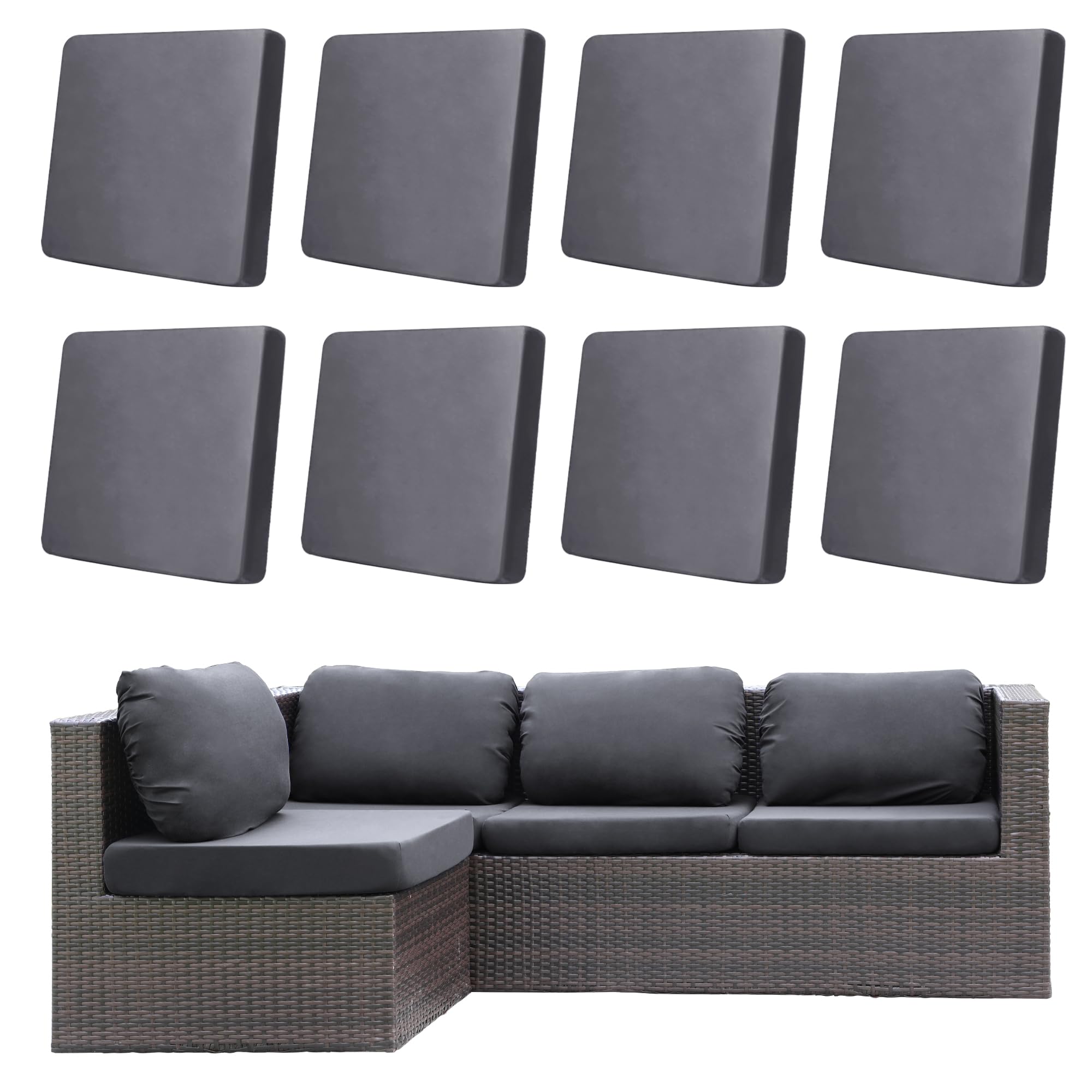 DREAHOTEXTIL 8Pcs Outdoor Cushion Covers in Grey, front view