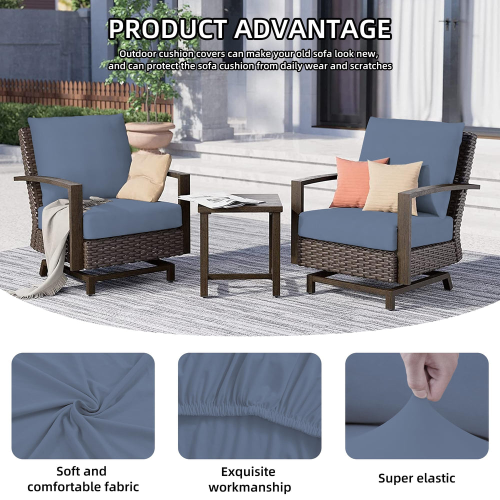 DREAHOTEXTIL cushion covers displayed on outdoor patio furniture
