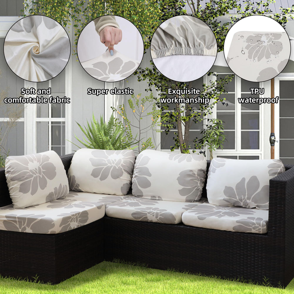 DREAHOTEXTIL cushion covers displayed on patio furniture
