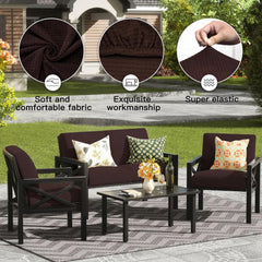 DREAHOTEXTIL cushion covers in coffee colour on outdoor furniture