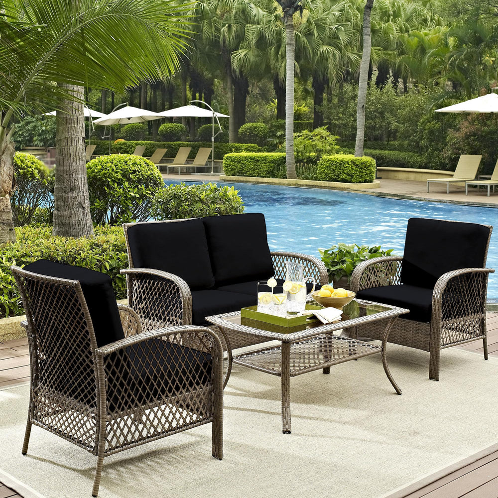 DREAHOTEXTIL cushion covers in use on outdoor sofa