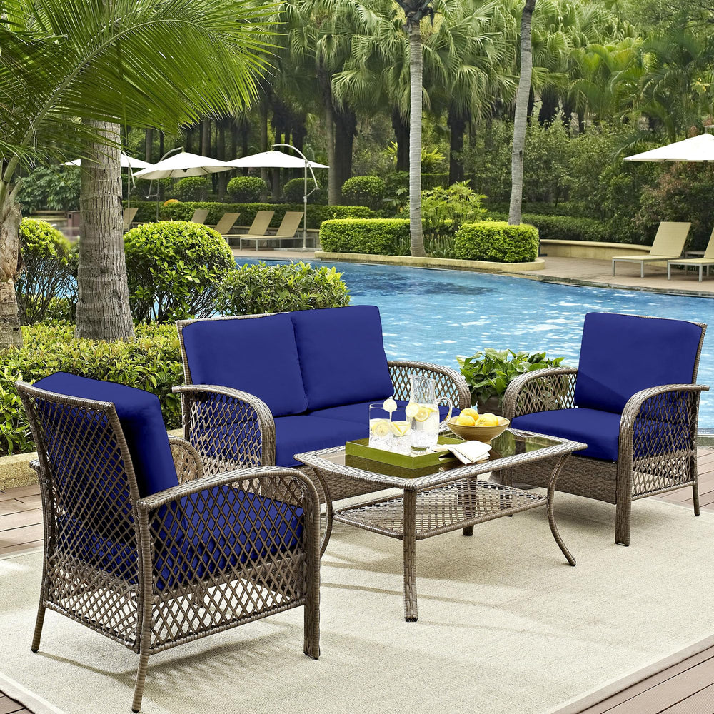 DREAHOTEXTIL Lake Blue cushion covers in outdoor setting