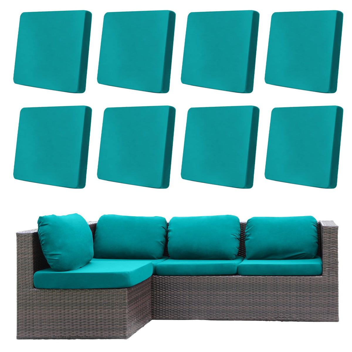 DREAHOTEXTIL Outdoor Cushion Covers 8Pcs Peacock Blue front view