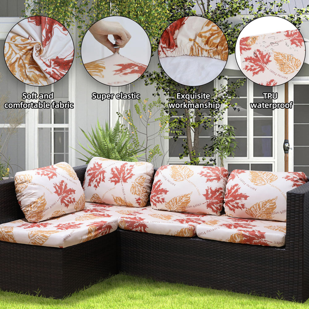 DREAHOTEXTIL Outdoor Cushion Covers showing stretch fit on cushions