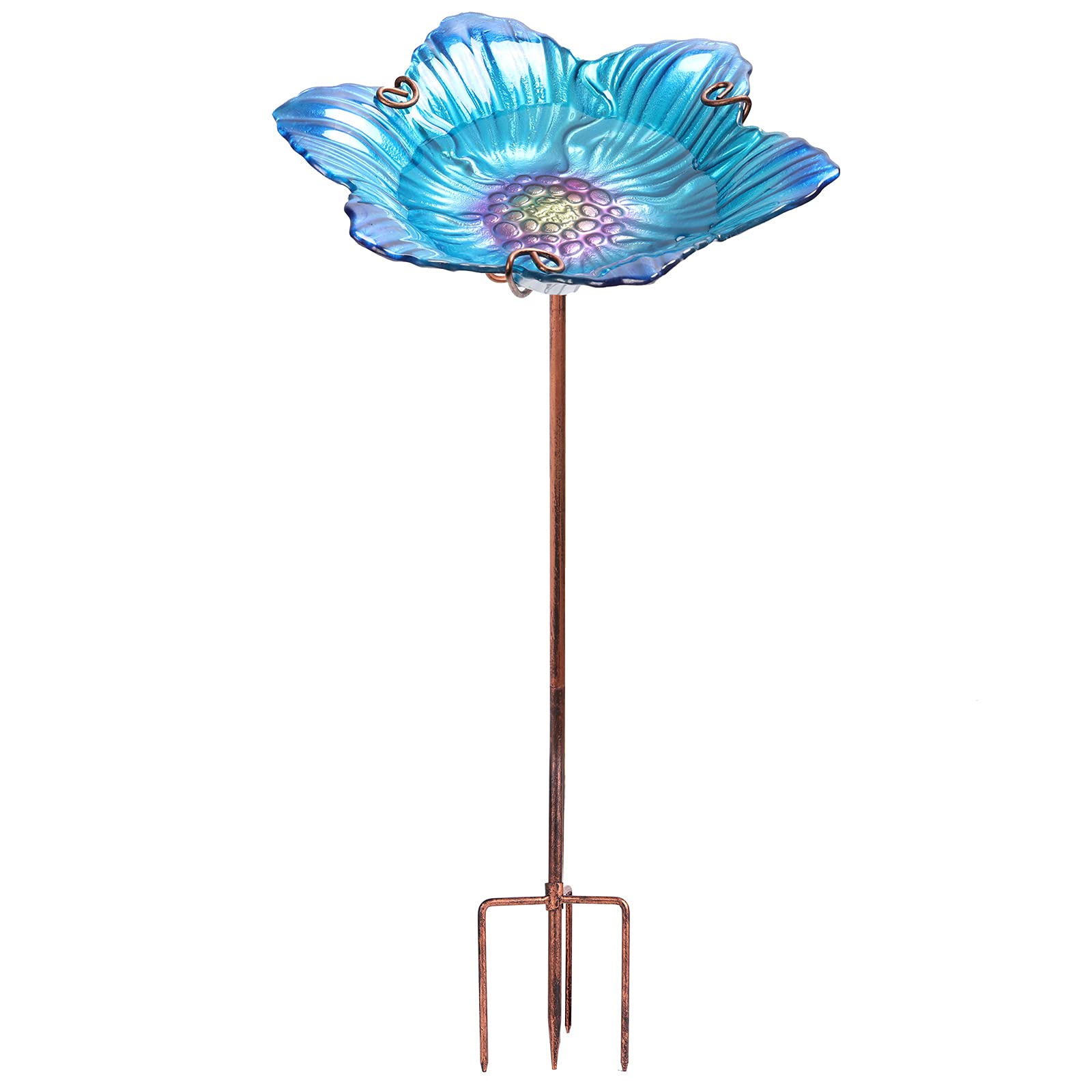 DREAM GARDEN 26-inch Glass Bird Bath with Blue Floral Design