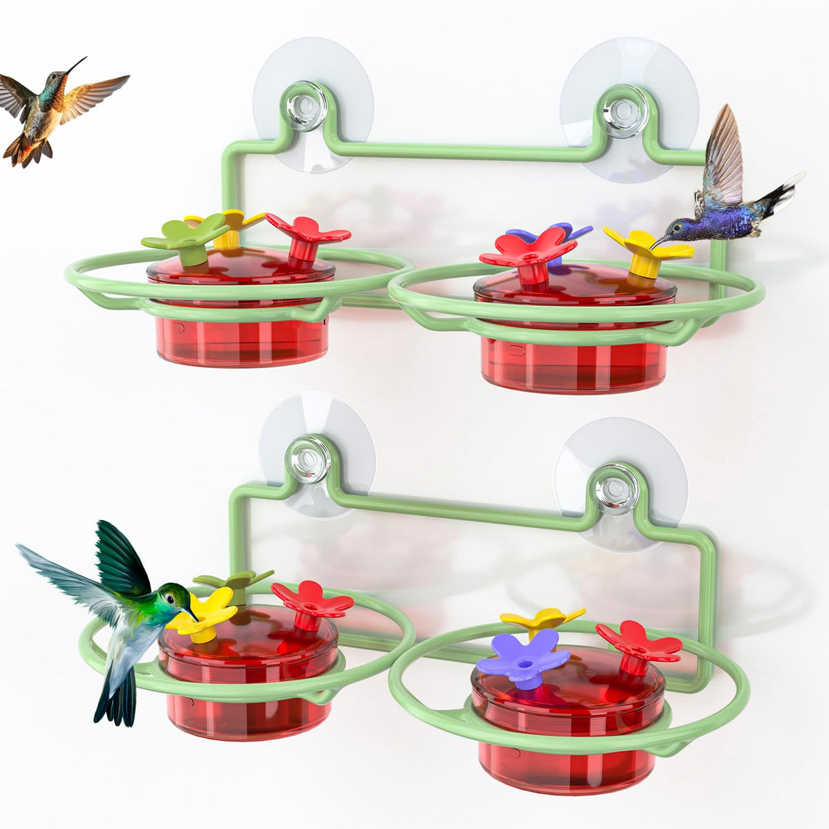 Dreamdrawer Hummingbird Feeder front view with green containers