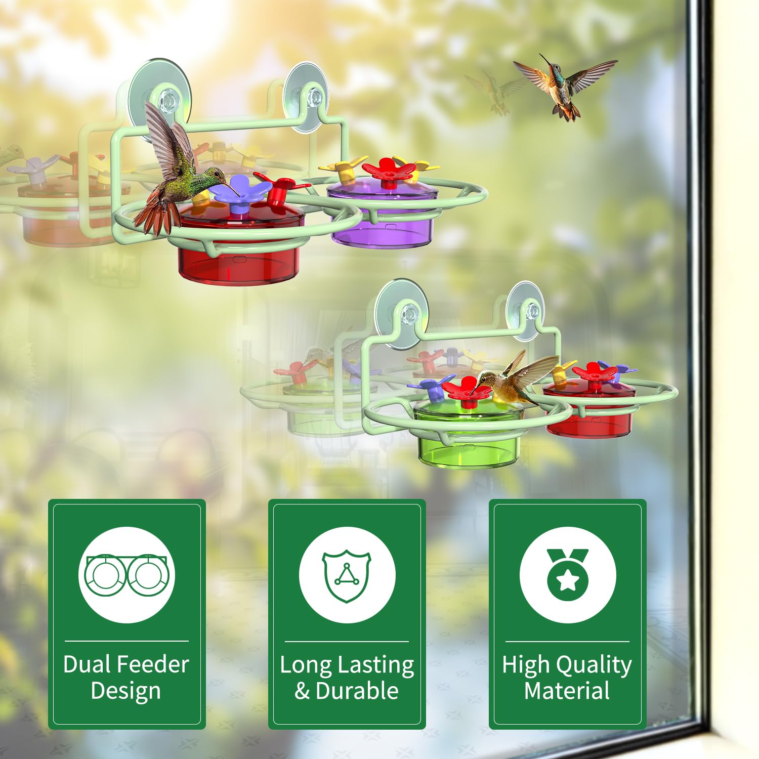 Dreamdrawer hummingbird feeder showing bee-proof feeding ports